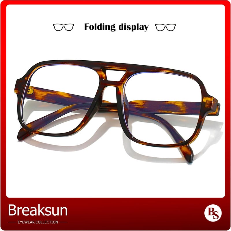 Breaksun Oversized Square Aviator Glasses for Women Men Big Frame Retro Blue Light Blocking Glasses Vintage Style - Image 4